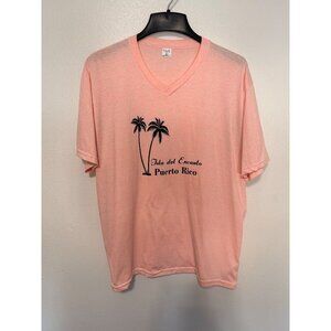 Bella Isla Tshirt Tee V Neck Neon Orange Puerto Rico Woman's XL